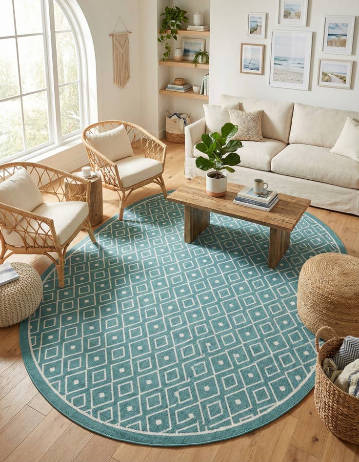 Detail image of 7' 10 x 10' Washable Lattice Indoor / Outdoor Oval Rug