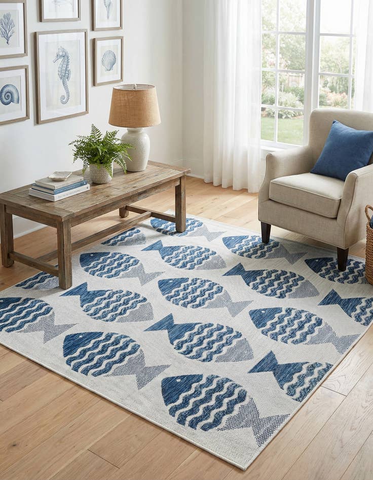 Detail image of 5' 3 x 5' 3 Washable Coastal Indoor / Outdoor Square Rug