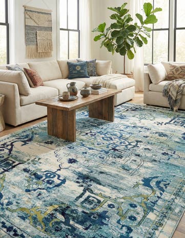 Blue Washable Fleur Rug