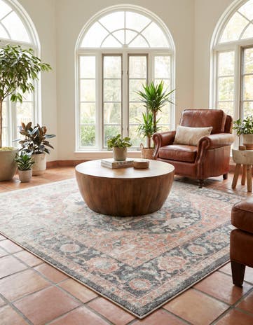 Rose Pink and Gray Madeline Vintage Square Rug