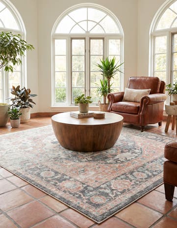 Rose Pink and Gray Madeline Vintage Square Rug