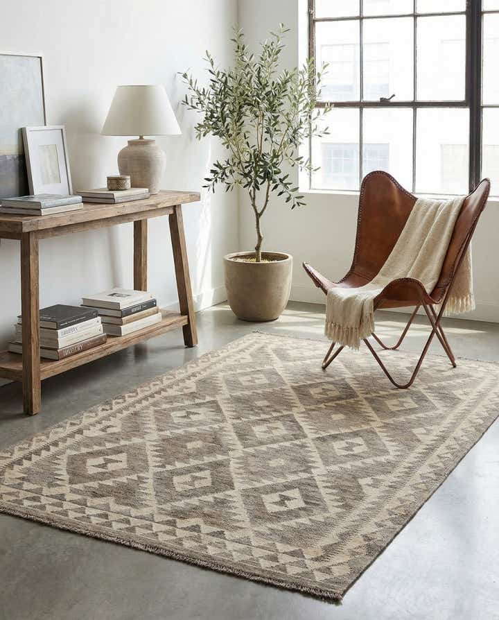 4' 1 x 6' 1 Hand Woven Kilim Maymana Wool Rug