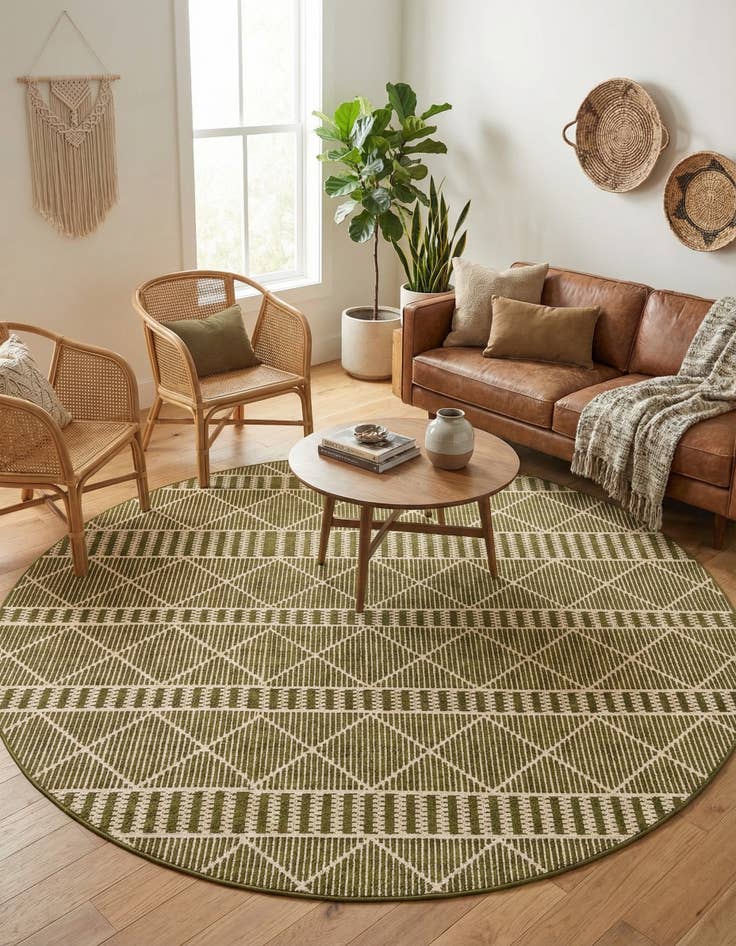 Detail image of 7' 10 x 7' 10  Washable Trellis Indoor / Outdoor Round Rug