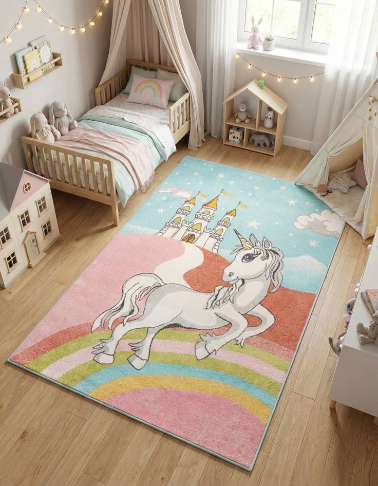 Detail image of 5' 3 x 8' Unicorn Whimsy Kids Rug