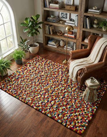 5' 1 x 8' Felt Ball Wool Rug