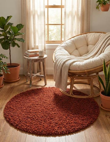 Terracotta Solid Shag Round Rug
