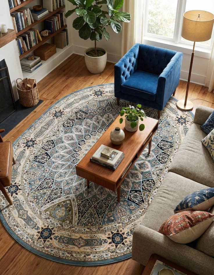 Detail image of 7' 10 x 10' Nain Design Oval Rug