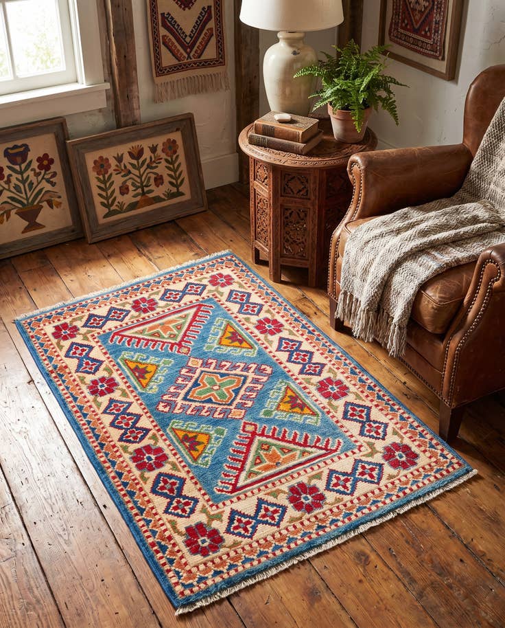 Detail image of 2' 1 x 2' 11 Hand Knotted Kazak Rug