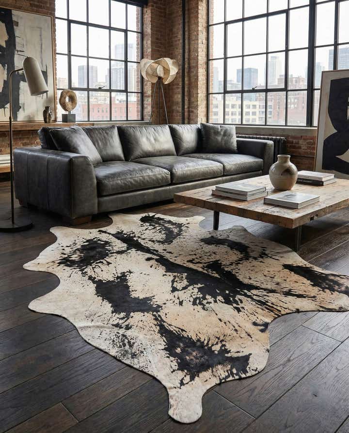 6' 3 x 7' 2 Cowhide Leather Rug