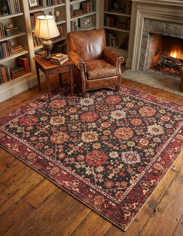 Black Washable Timeless Square Rug