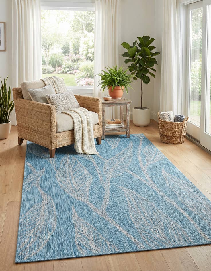Detail image of 5' 3 x 8' Washable Botanical Indoor / Outdoor Rug