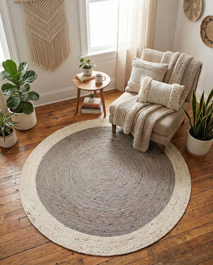 5' 1 x 5' 1 Handmade Braided Jute Round Rug