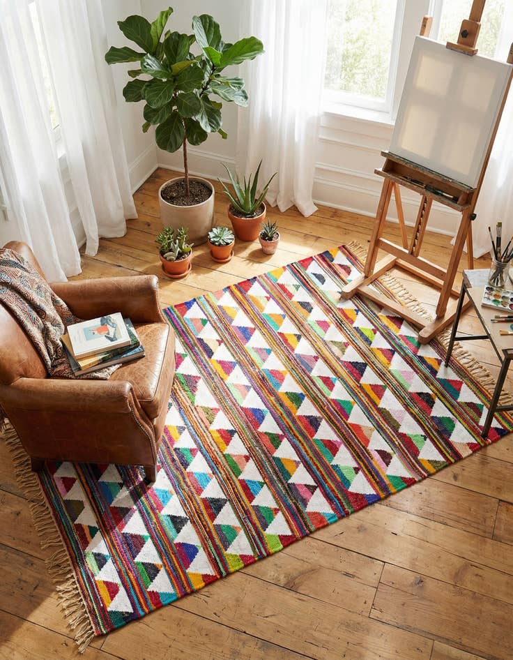 Detail image of 4' 1 x 6' 1 Hand Woven Chindi Trellis Rug