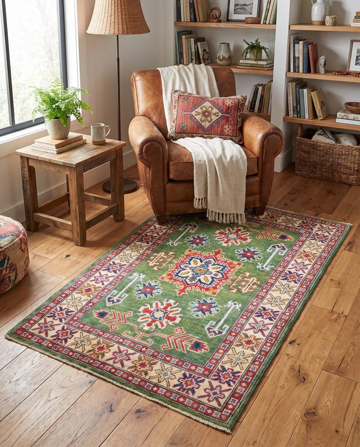 Detailansicht von 100cm x 150cm Handgeknüpft Kazak Teppich