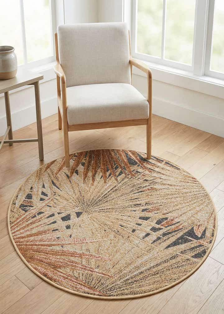 3' x 3' Easy-Clean Botanical Indoor / Outdoor Round Rug