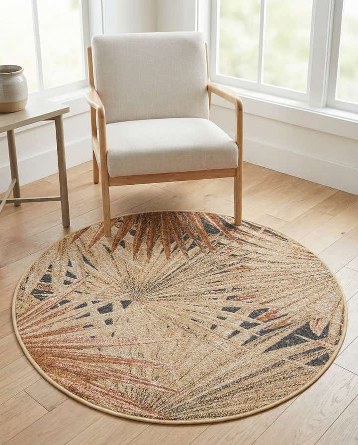 3' x 3' Easy-Clean Botanical Indoor / Outdoor Round Rug