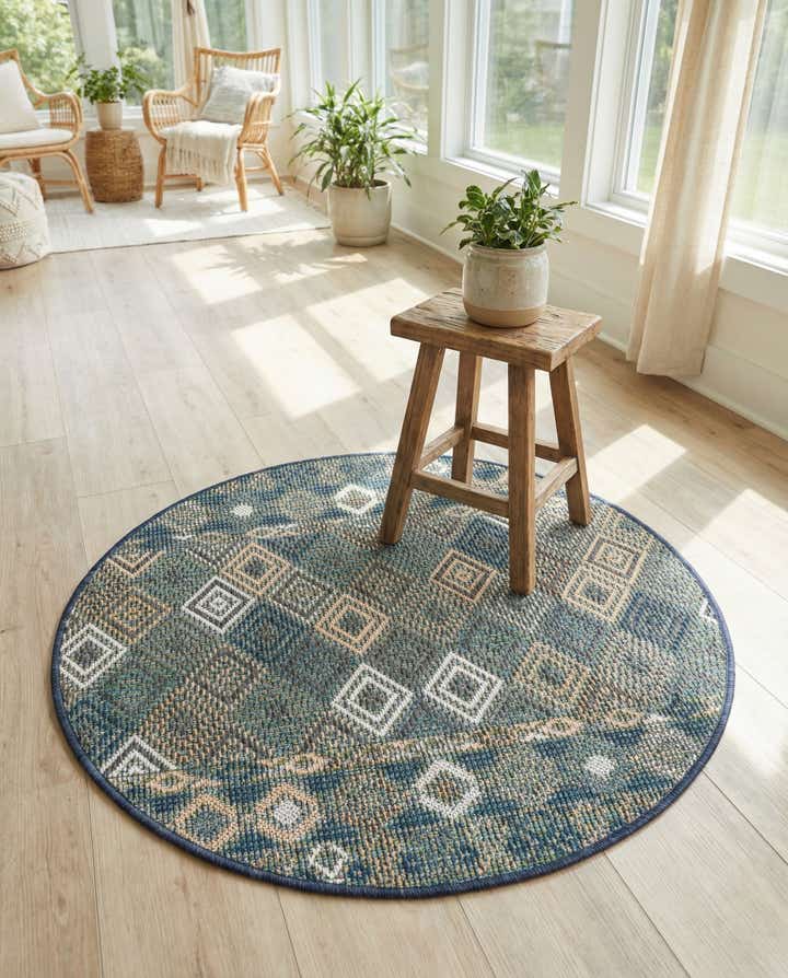 3' 3 x 3' 3 Easy-Clean Baja Indoor / Outdoor Round Rug