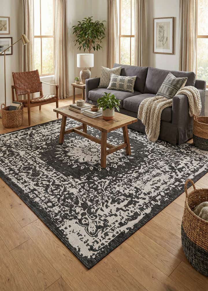 7' 10 x 7' 10 Easy-Clean Traditional Indoor / Outdoor Square Rug