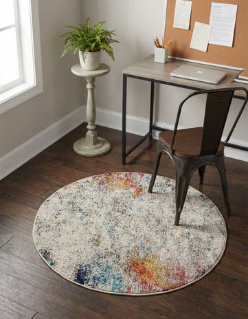 Beige Washable Theia Round Rug