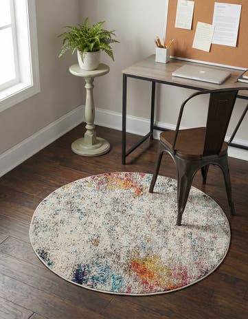 Beige Washable Theia Round Rug
