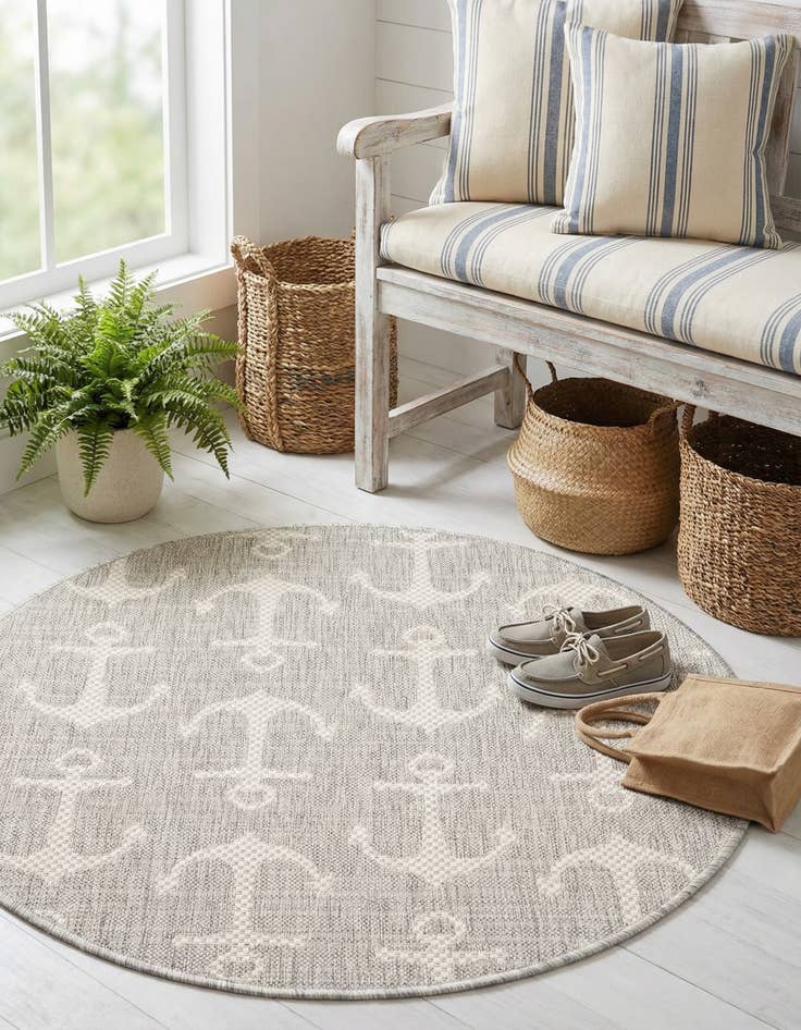 Detail image of 3' x 3'  Washable Coastal Indoor / Outdoor Round Rug