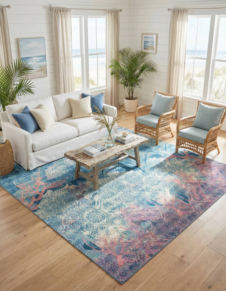Detail image of 12' x 12' Washable Coastal Indoor / Outdoor Square Rug