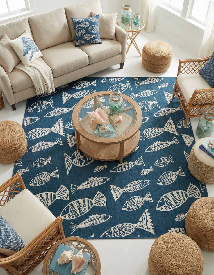 Detail image of 7' 10 x 7' 10 Washable Coastal Indoor / Outdoor Square Rug