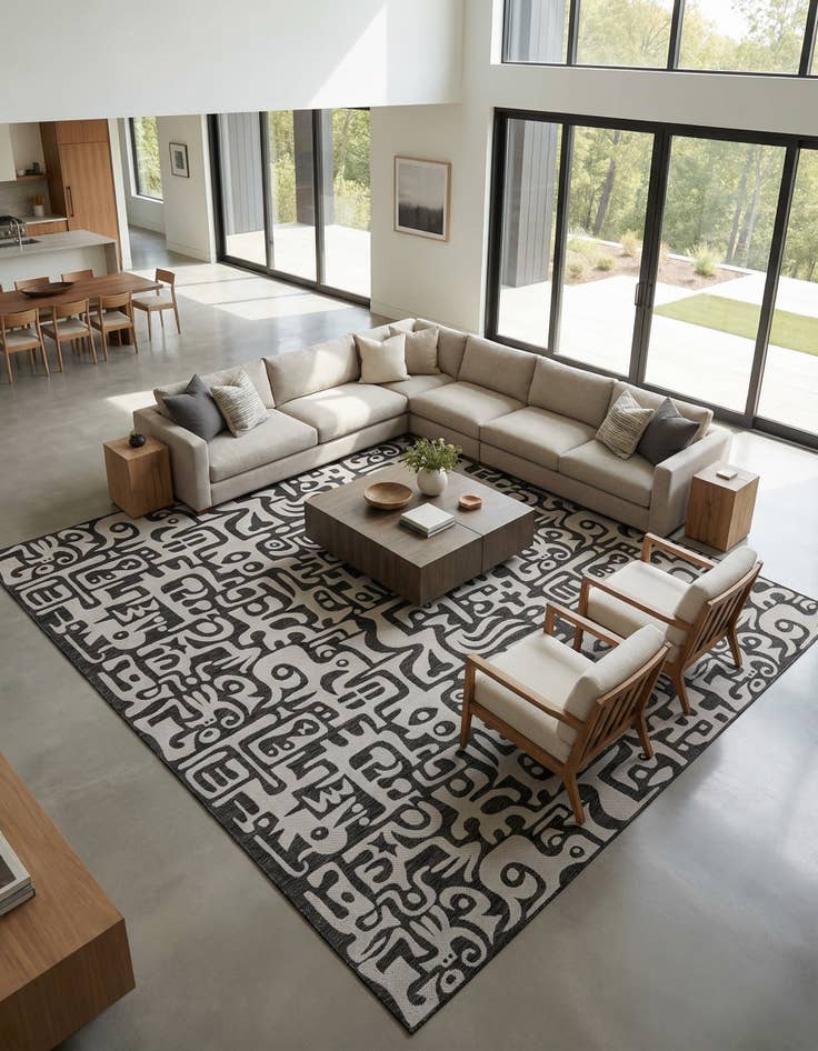 Detail image of 13' x 13'  Washable Modern Indoor / Outdoor Square Rug