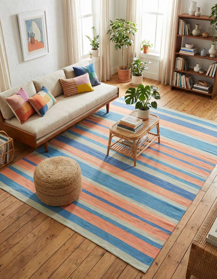 Detail image of 7' 10 x 10'  Hand Woven Flatweave Cotton Dhurrie Rug