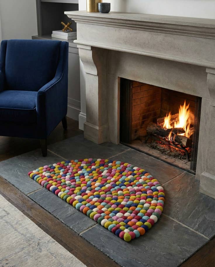 Detail image of 2' 2 x 3' 7 Felt Ball Wool Hearth Rug