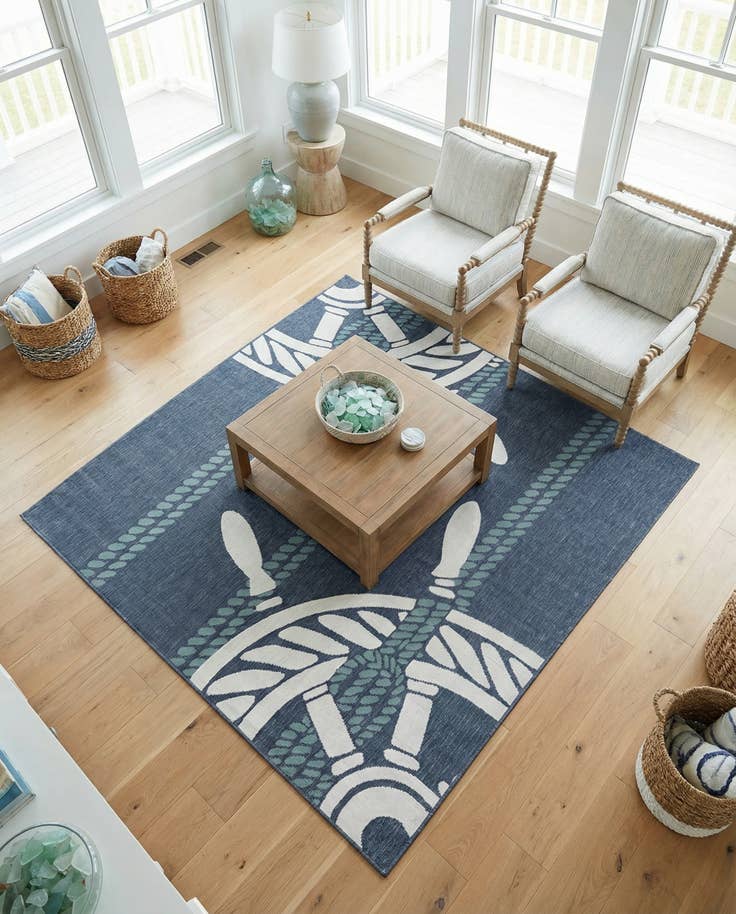 Detail image of 7' 10 x 7' 10 Easy-Clean Coastal Indoor / Outdoor Square Rug
