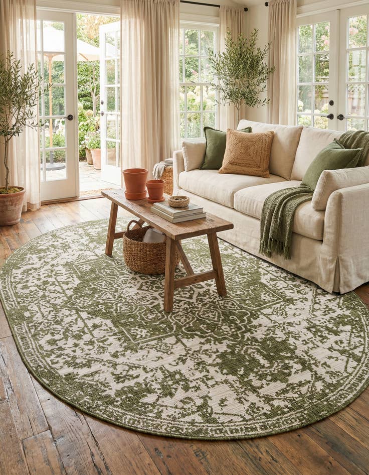 Detail image of 7' 10 x 10' Easy-Clean Jill Zarin Dubai Indoor / Outdoor Oval Rug