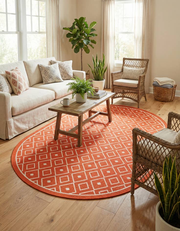Detail image of 5' 3 x 8' Washable Lattice Indoor / Outdoor Oval Rug