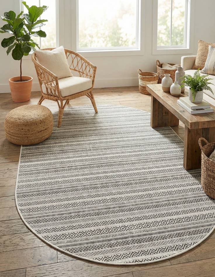 Detail image of  5' 3 x 8'  Washable Ribbon Indoor / Outdoor Oval Rug