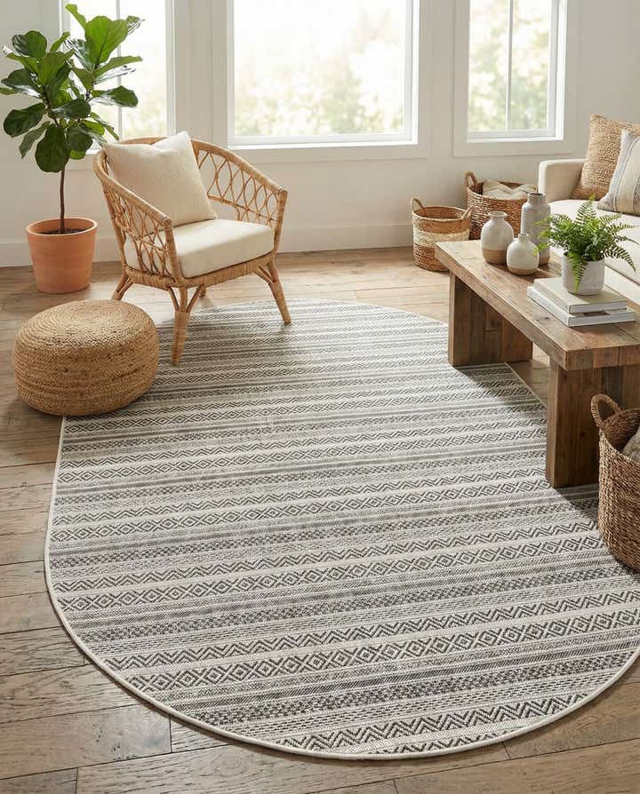 5' 3 x 8' Easy-Clean Ribbon Indoor / Outdoor Oval Rug