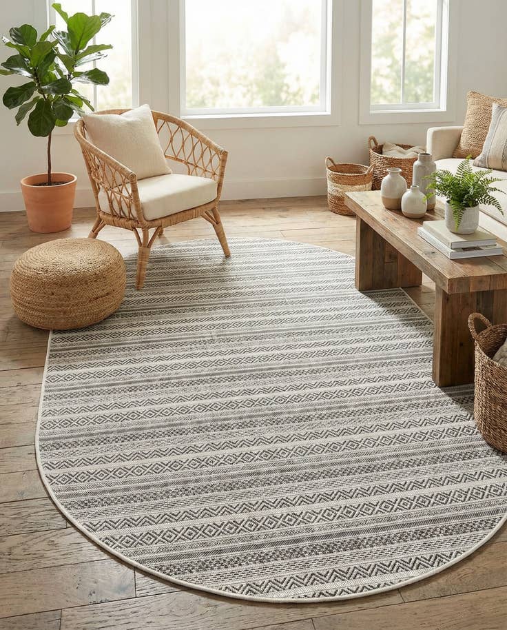 Detail image of 5' 3 x 8' Easy-Clean Ribbon Indoor / Outdoor Oval Rug