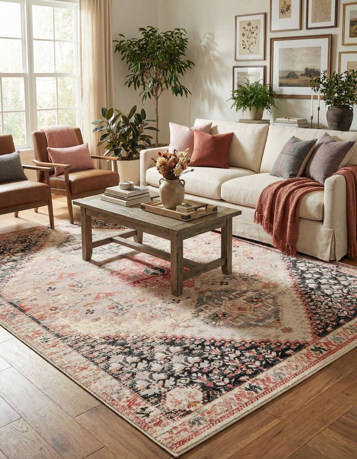 Detail image of 9' x 12'  Washable Traditional Indoor / Outdoor Rug