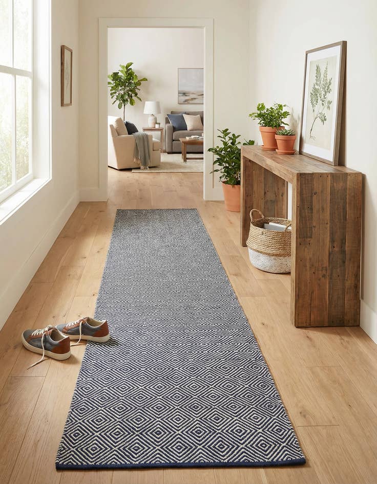 Detail image of 2' 7 x 12'  Hand Woven Geo Trellis Flatweave Runner Rug