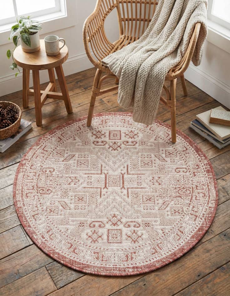 Detail image of 3' x 3'  Washable Aztec Indoor / Outdoor Round Rug