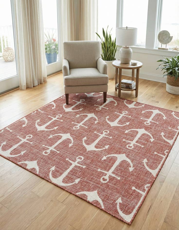 Detail image of 5' 3 x 5' 3 Washable Coastal Indoor / Outdoor Square Rug