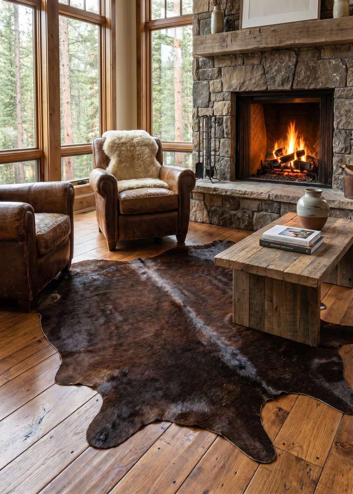 4' 10 x 5' 9 Cowhide Leather Rug