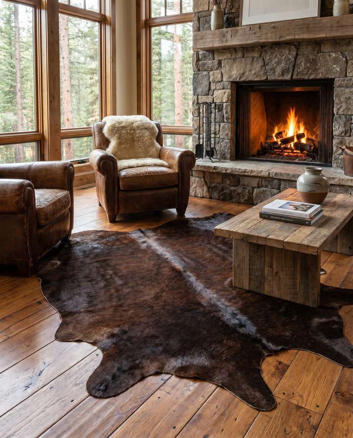 4' 10 x 5' 9 Cowhide Leather Rug