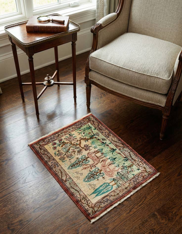 Detail image of 1' 11 x 2' 6 Hand Knotted Qom Persian Square Rug