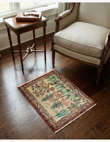 1' 11 x 2' 6 Hand Knotted Qom Persian Square Rug