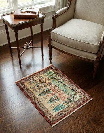1' 11 x 2' 6 Hand Knotted Qom Persian Square Rug