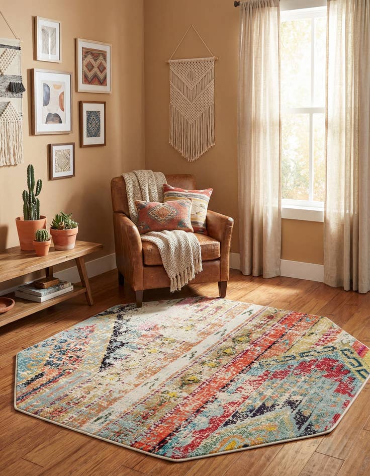 Detail image of 5' x 5' Washable Mesa Octagon Rug