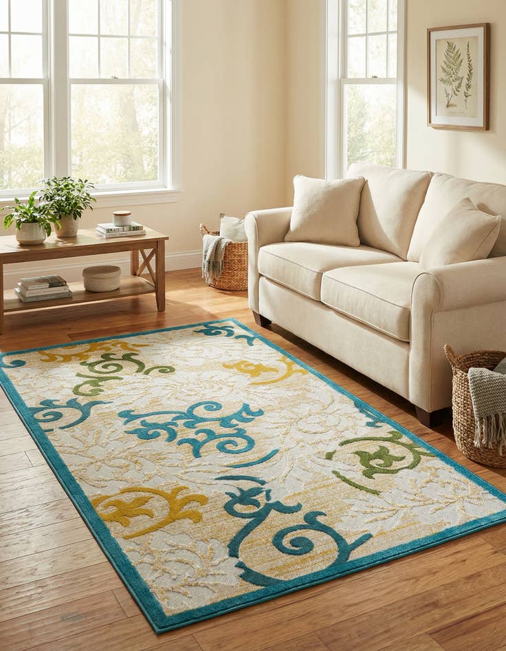 Detail image of 5' x 8' Washable Botanical Indoor / Outdoor Rug