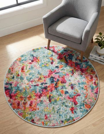 3' 3 x 3' 3 Washable Spectrum Round Rug