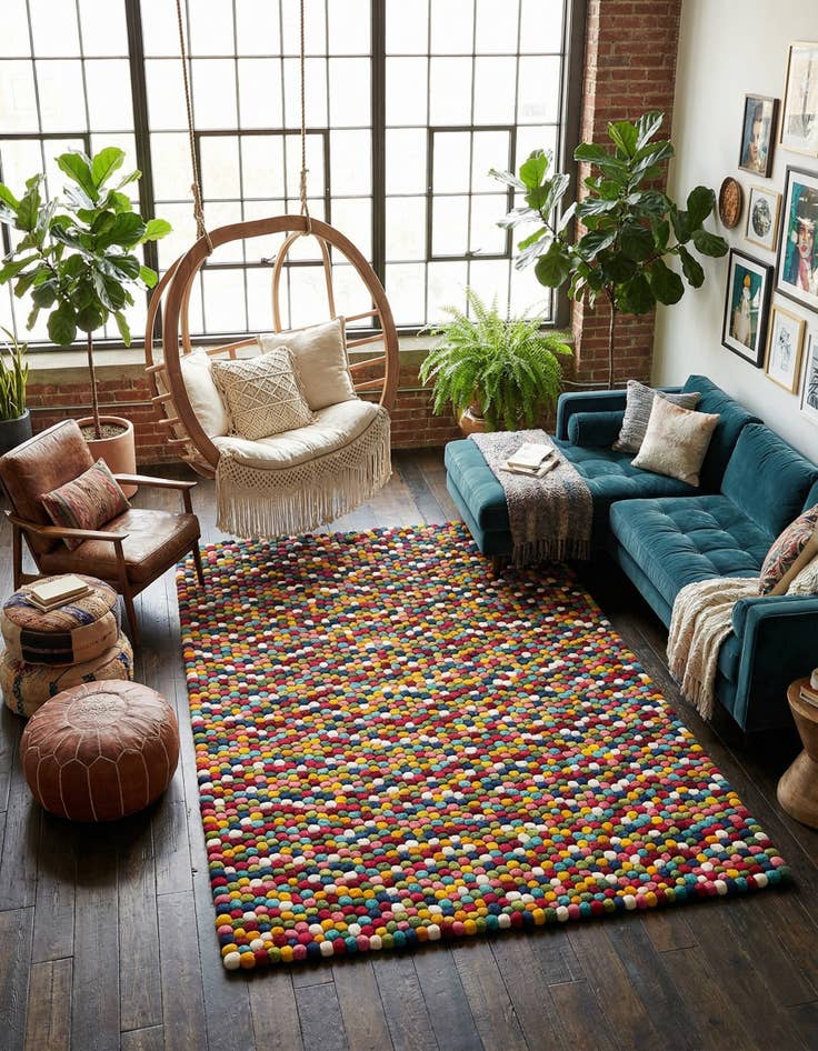 Detail image of 6' 1 x 9' Felt Ball Wool Rug