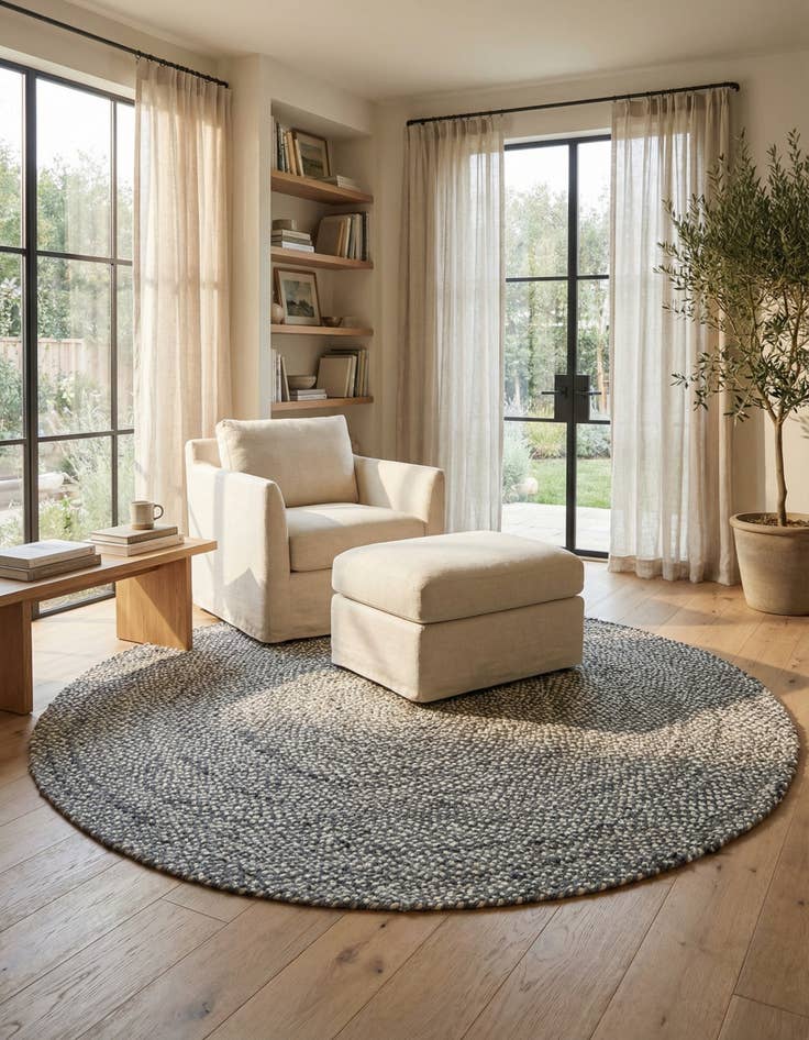 Detail image of 8' x 8'  Hand Braided Chindi Round Rug